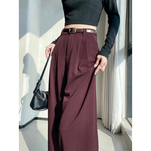 Damskie spodnie materiałowe burgundowe - Bordowy S ze sklepu Intimica.pl w kategorii Spodnie damskie - zdjęcie 186416240