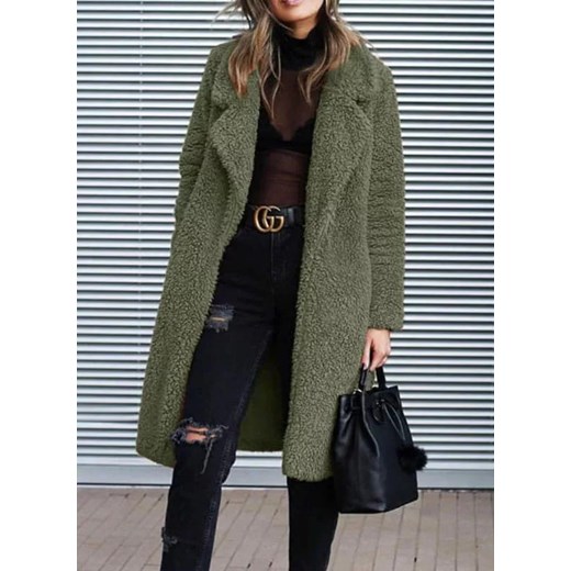 Długi pluszowy płaszcz damski - Zielony S ze sklepu Intimica.pl w kategorii Płaszcze damskie - zdjęcie 186416593