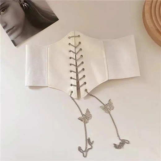 Gorset wiązany na łańcuch z motylkami - Biały Uniwersalny ze sklepu Intimica.pl w kategorii Gorsety - zdjęcie 186417562