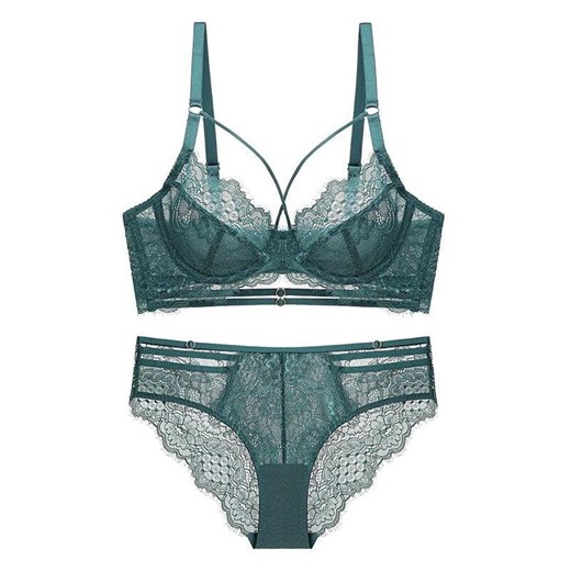 Komplet bielizny z ozdobnymi paskami - Zielony 70B ze sklepu Intimica.pl w kategorii Komplety bielizny damskiej - zdjęcie 186419104