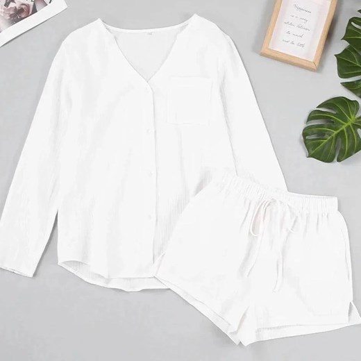 Materiałowy komplet domowy - Biały S ze sklepu Intimica.pl w kategorii Piżamy damskie - zdjęcie 186421041