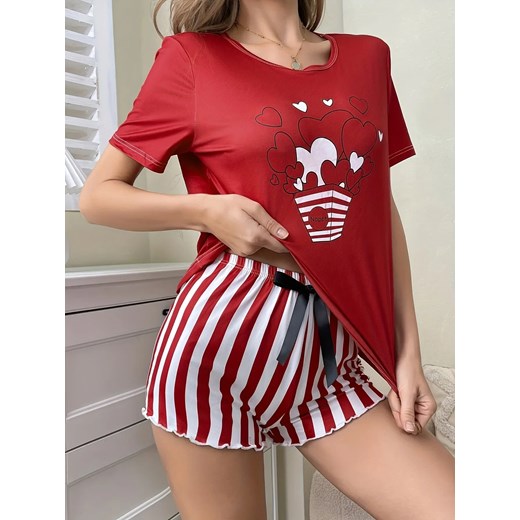 Piżama damska na krótki rękaw - Czerwony S ze sklepu Intimica.pl w kategorii Piżamy damskie - zdjęcie 186421634