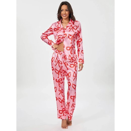 Piżama damska w nadruk kokardy - Różowy S ze sklepu Intimica.pl w kategorii Piżamy damskie - zdjęcie 186421640