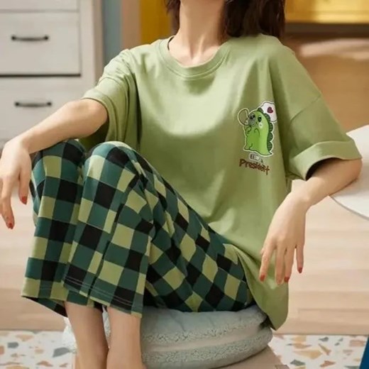 Piżama z dinozaurem - Zielony M ze sklepu Intimica.pl w kategorii Piżamy damskie - zdjęcie 186421670