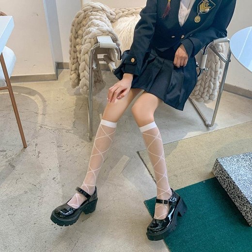 Podkolanówki w romby - Biały Uniwersalny ze sklepu Intimica.pl w kategorii Podkolanówki - zdjęcie 186421811