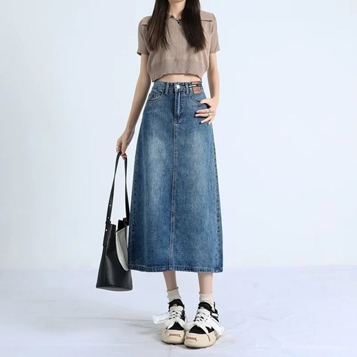 Retro spódnica z denimu midi - Niebieski S ze sklepu Intimica.pl w kategorii Spódnice - zdjęcie 186422494