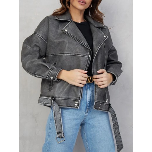 Skórzana kurtka damska - Szary S ze sklepu Intimica.pl w kategorii Kurtki damskie - zdjęcie 186423311