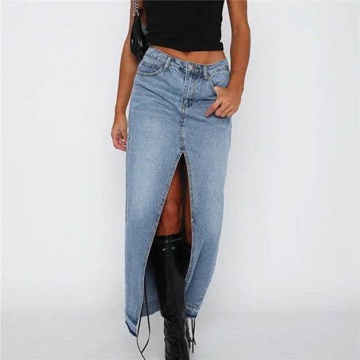 Spódnica maxi denim z rozcięciem - Niebieski S ze sklepu Intimica.pl w kategorii Spódnice - zdjęcie 186423571