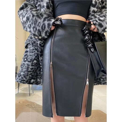 Spódnica mini skórzana z zamkami - Czarny XS ze sklepu Intimica.pl w kategorii Spódnice - zdjęcie 186423664