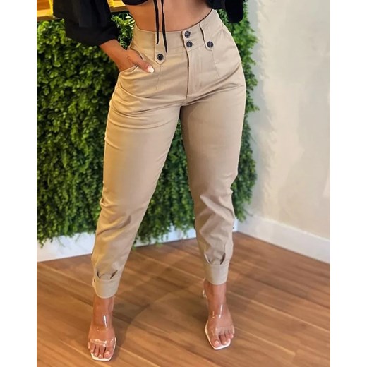 Spodnie damskie chinosy - Beżowy S ze sklepu Intimica.pl w kategorii Spodnie damskie - zdjęcie 186423743
