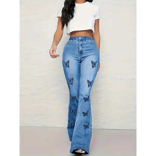 Spodnie damskie jeansowe z motylami - Niebieski S ze sklepu Intimica.pl w kategorii Jeansy damskie - zdjęcie 186423750