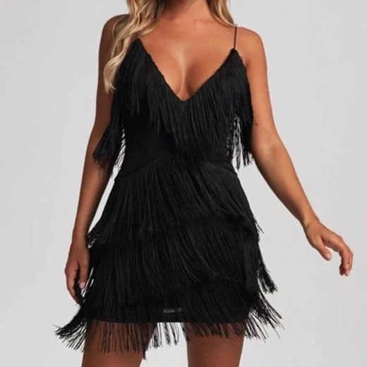 Sukienka mini z frędzelkami - Czarny S ze sklepu Intimica.pl w kategorii Sukienki - zdjęcie 186424552