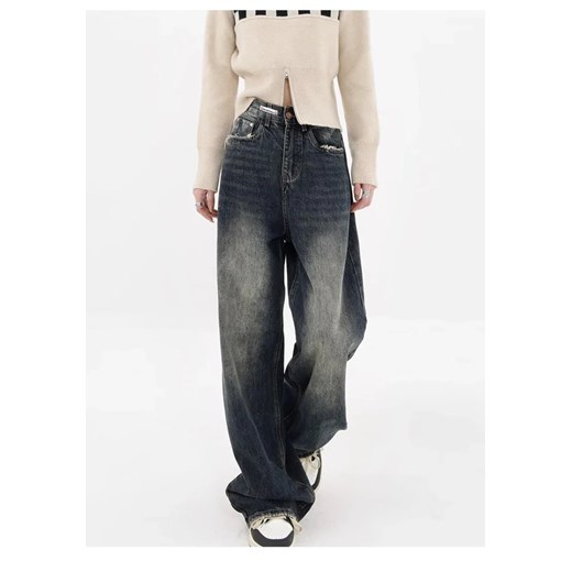 Szerokie damskie jeansy z przetarciami - Niebieski S ze sklepu Intimica.pl w kategorii Jeansy damskie - zdjęcie 186424971