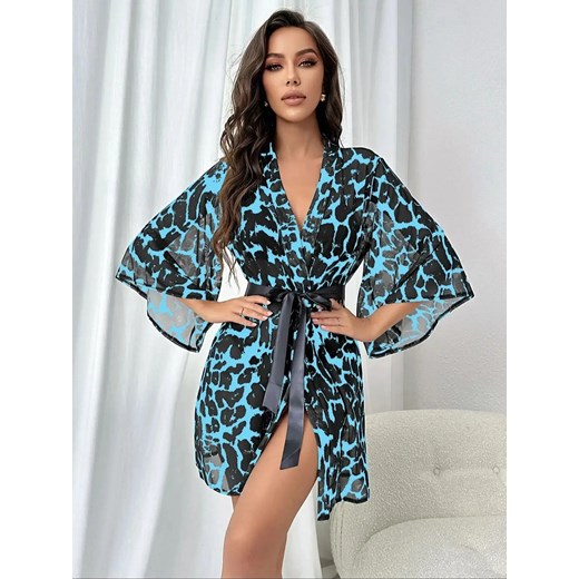 Szlafrok w niebieską panterkę - Niebieski S ze sklepu Intimica.pl w kategorii Szlafroki damskie - zdjęcie 186425074