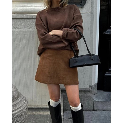 Zamszowa spódnica mini - Brązowy S ze sklepu Intimica.pl w kategorii Spódnice - zdjęcie 186425533