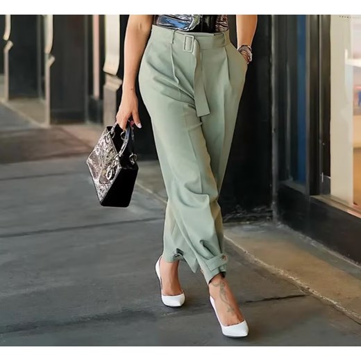 Zielone chinosy z paskiem - Zielony S ze sklepu Intimica.pl w kategorii Spodnie damskie - zdjęcie 186425703