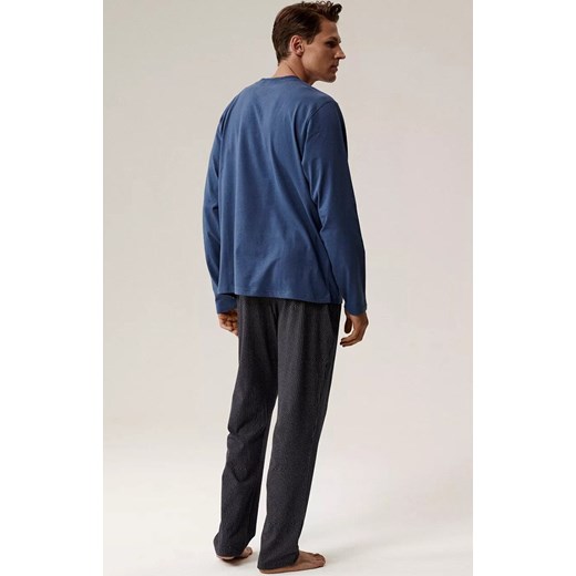 Atalntic długa piżama męska bawełniana NMP-389-NIEC_GRA, Kolor niebiesko-granatowy, Rozmiar L, ATLANTIC ze sklepu Primodo w kategorii Piżamy męskie - zdjęcie 186428274