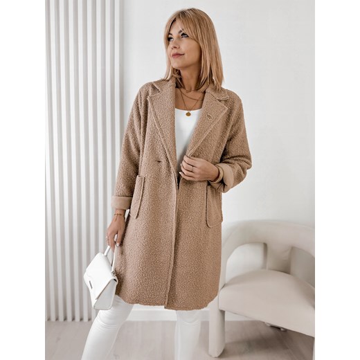 płaszcz boucle melinda ciemnobeżowy one size ze sklepu UBRA w kategorii Płaszcze damskie - zdjęcie 186428643