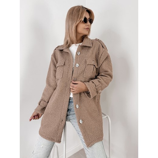 płaszcz boucle elinna ciemnobeżowy one size ze sklepu UBRA w kategorii Płaszcze damskie - zdjęcie 186428674
