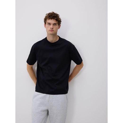 Reserved - T-shirt boxy z merceryzowanej bawełny - czarny ze sklepu Reserved w kategorii T-shirty męskie - zdjęcie 186430102