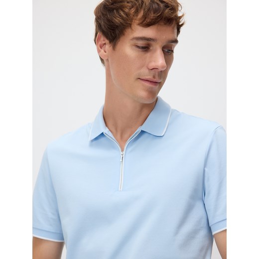 Reserved - Koszulka polo z merceryzowaną bawełną - jasnoniebieski ze sklepu Reserved w kategorii T-shirty męskie - zdjęcie 186430143