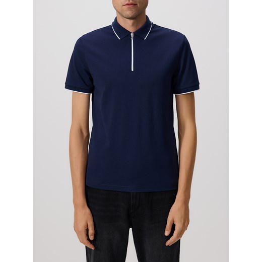 Reserved - Koszulka polo z merceryzowaną bawełną - granatowy ze sklepu Reserved w kategorii T-shirty męskie - zdjęcie 186430161