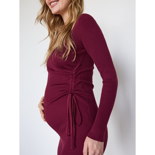 Reserved - Sukienka midi z wiskozy - bordowy ze sklepu Reserved w kategorii Sukienki - zdjęcie 186430320