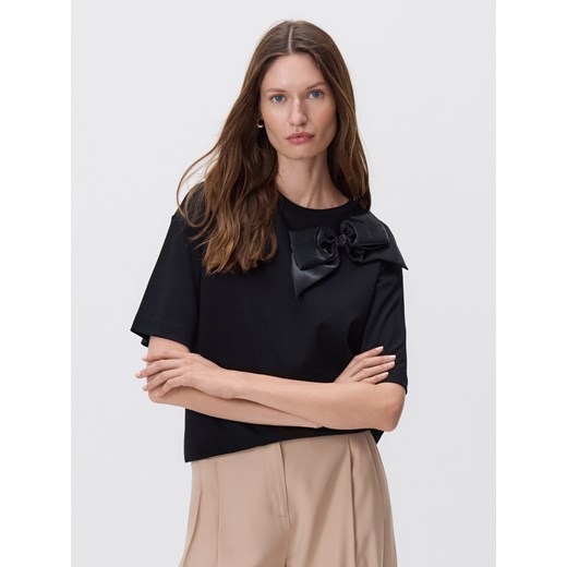 Reserved - T-shirt z merceryzowanej bawełny - czarny ze sklepu Reserved w kategorii Bluzki damskie - zdjęcie 186430811