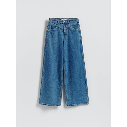 Reserved - Jeansy wide leg z przeszyciami - niebieski Reserved 42 Reserved