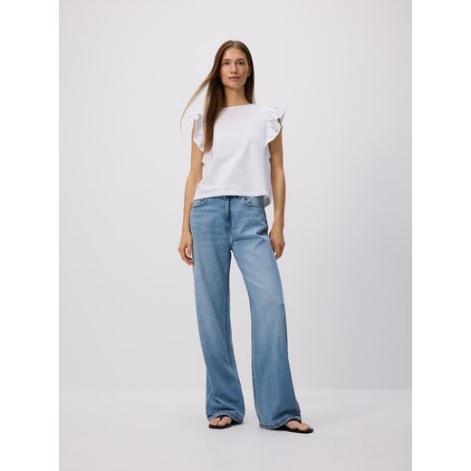 Reserved - Jeansy wide leg z dodatkiem lnu - niebieski ze sklepu Reserved w kategorii Jeansy damskie - zdjęcie 186431391