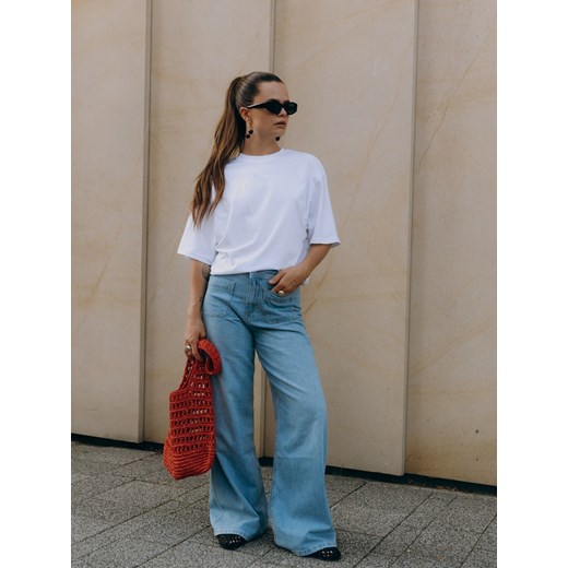 Reserved - Jeansy wide leg z naszywanymi kieszeniami - niebieski ze sklepu Reserved w kategorii Jeansy damskie - zdjęcie 186431432