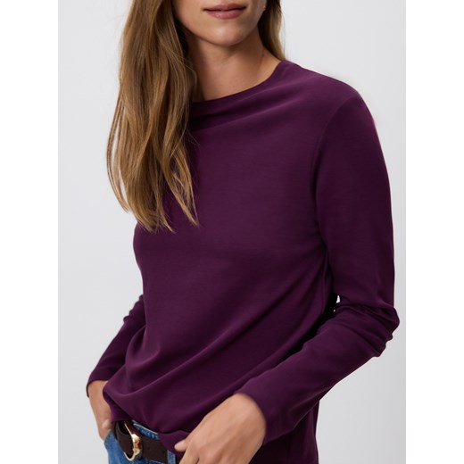 Reserved - Longsleeve z merceryzowanej bawełny - ciemnofioletowy ze sklepu Reserved w kategorii Bluzki damskie - zdjęcie 186432071