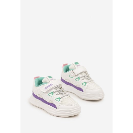Biało-Fioletowe Buty Sportowe Sneakersy na Rzep ze Skórzaną Wkładką Falinea 28 born2be.pl