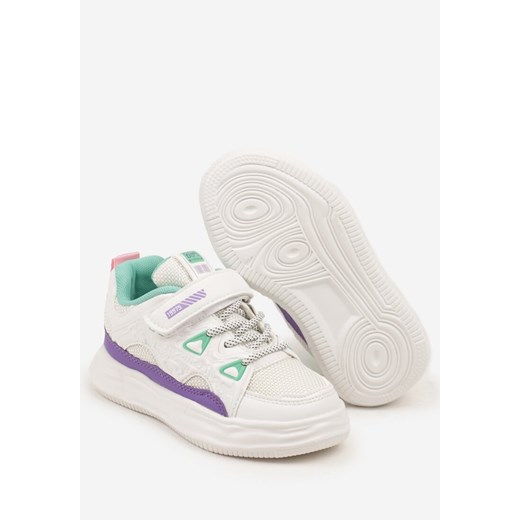 Biało-Fioletowe Buty Sportowe Sneakersy na Rzep ze Skórzaną Wkładką Falinea 30 born2be.pl