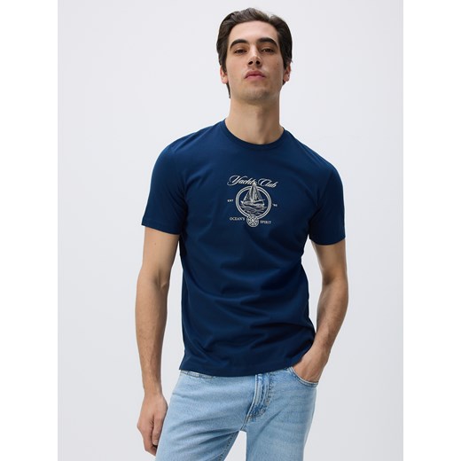 Reserved - T-shirt regular z merceryzowanej bawełny - granatowy ze sklepu Reserved w kategorii T-shirty męskie - zdjęcie 186434303