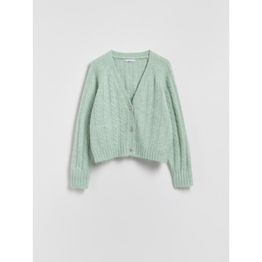 Reserved - Kardigan z ozdonym splotem - jasnozielony Reserved XL Reserved