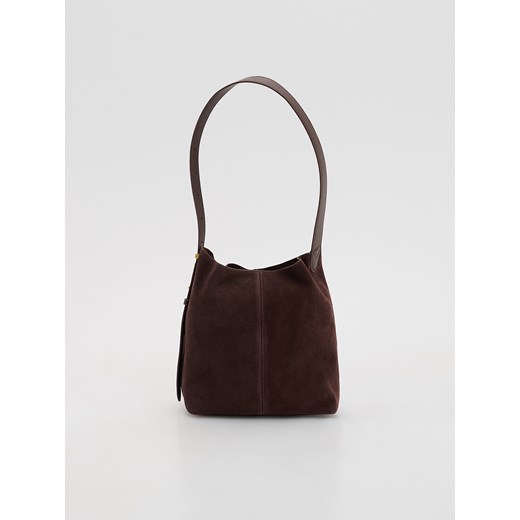 Reserved - Zamszowa torebka hobo - ciemnobrązowy - id: 627FC-89X - marki Reserved - 186435532 Reserved - Zamszowa torebka hobo - ciemnobrązowy ze sklepu Reserved w kategorii Torby Shopper bag - zdjęcie 186435532