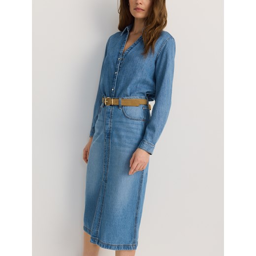 Reserved - Jeansowa spódnica midi - niebieski ze sklepu Reserved w kategorii Spódnice - zdjęcie 186436214