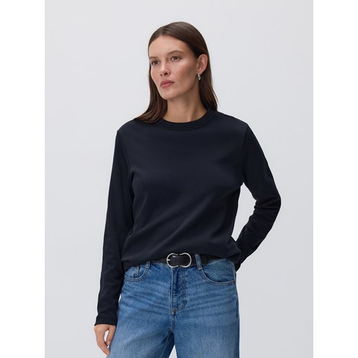 Reserved - Longsleeve z merceryzowanej bawełny - czarny ze sklepu Reserved w kategorii Bluzki damskie - zdjęcie 186436740