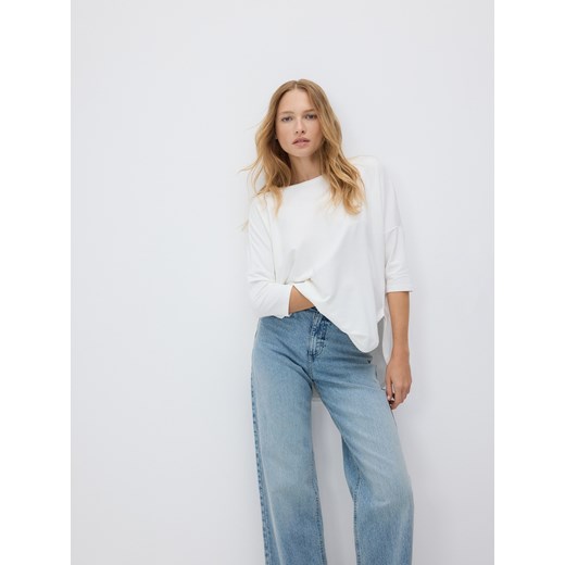 Reserved - Longsleeve z modalem - złamana biel ze sklepu Reserved w kategorii Bluzki damskie - zdjęcie 186437140