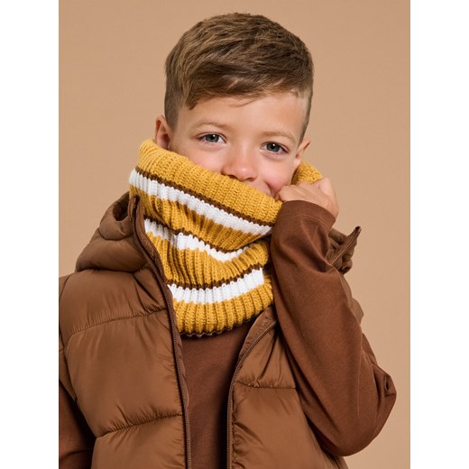 Sinsay - Zestaw: Czapka z kominem w paski z ozdobną naszywką - żółty Sinsay S Sinsay