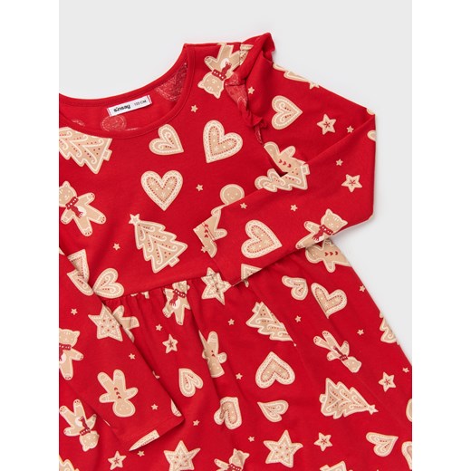 Sinsay - Sukienka z ozdobnymi falbanami na rękawach - czerwony Sinsay 122 (6-7 l) Sinsay