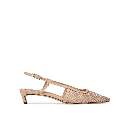 Czółenka Tommy Hilfiger Mono Squared Toe Kitten Slingb FW0FW08746 Beżowy ze sklepu eobuwie.pl w kategorii Czółenka - zdjęcie 186438101