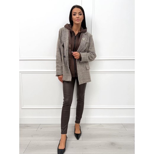 Brązowa Dwurzędowa Marynarka w Kratę Modnakiecka.pl 46 ModnaKiecka.pl