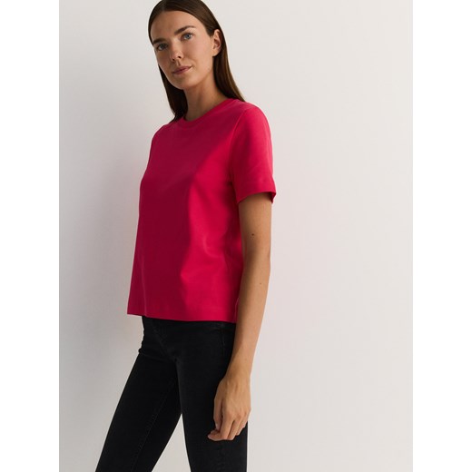 Reserved - T-shirt regular z merceryzowanej bawełny - fuksja Reserved M okazja Reserved