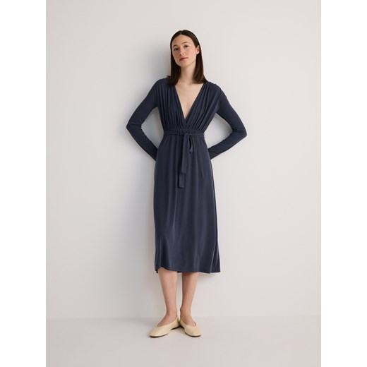 Reserved - Sukienka midi z modalem - granatowy Reserved XS okazja Reserved