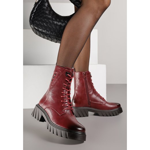 Bordowe Rockowe Botki Workery Zdobione Nitami Eratila Renee 39 renee.pl