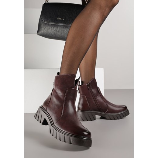 Bordowe Casualowe Botki na Podeszwie z Tłoczeniami Rasidia 36 born2be.pl