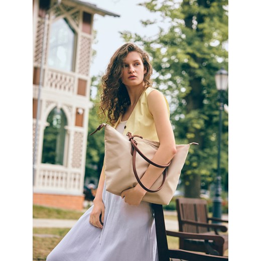 Reserved - Tkaninowa torebka shopper - beżowy - id: 607FC-08X - marki Reserved - 186445282 Reserved - Tkaninowa torebka shopper - beżowy ze sklepu Reserved w kategorii Torby Shopper bag - zdjęcie 186445282