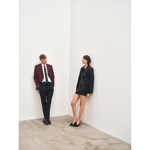 Reserved - Marynarka slim fit z wiskozą - bordowy Reserved 52 promocja Reserved